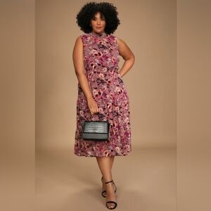 Mauve Floral Print Midi Dress
